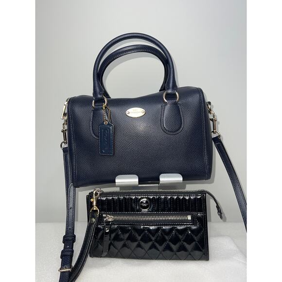 Coach 2-Piece Bundle: Navy Mini Bennett Satchel & Black Patent Wristlet - Picture 1 of 12